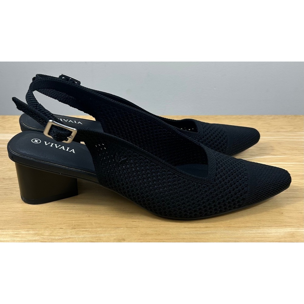 VIVAIA Slingback Pumps Women 39 US8.5 Black Knit Leah Pro Pointed Toe Block Heel - Picture 6 of 12
